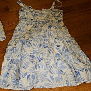 Blue and White Leaf Print Womens Dress- Family Matching
